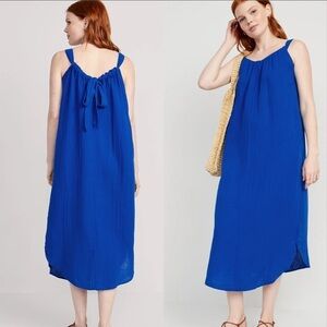 NWT Old Navy Shirred tie back cotton gauzy Maxi Dress cobalt blue size XXL